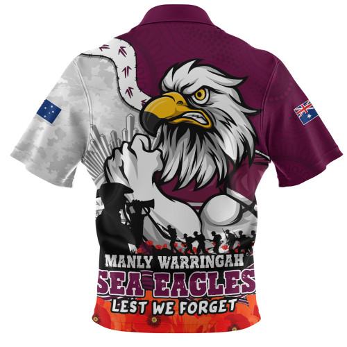 Manly Warringah Sea Eagles Zip Polo Shirt Anzac Day Remembrance Of Courage Loyalty Valor