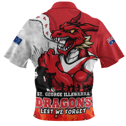 St. George Illawarra Dragons Zip Polo Shirt Anzac Day Remembrance Of Courage Loyalty Valor