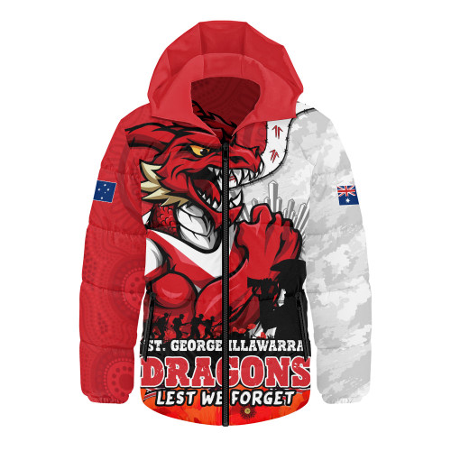 St. George Illawarra Dragons Hooded Padded Jacket Anzac Day Remembrance Of Courage Loyalty Valor