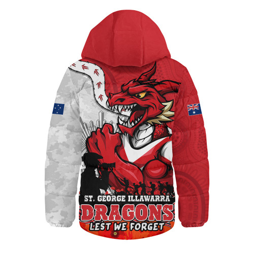 St. George Illawarra Dragons Hooded Padded Jacket Anzac Day Remembrance Of Courage Loyalty Valor