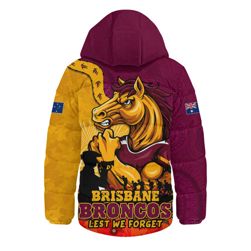 Brisbane Broncos Hooded Padded Jacket Anzac Day Remembrance Of Courage Loyalty Valor