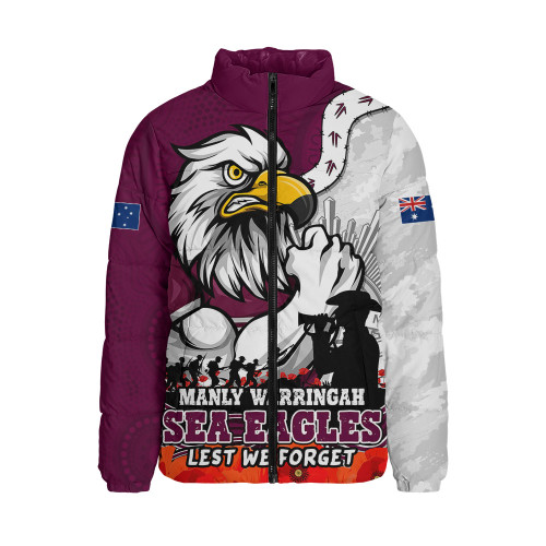 Manly Warringah Sea Eagles Padded Jacket Anzac Day Remembrance Of Courage Loyalty Valor