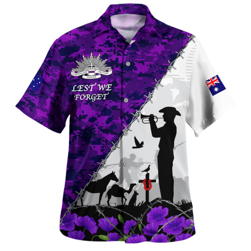 Australia Hawaiian Shirt Anzac Day Two Sides Of Service Purple Poppy Remembrance