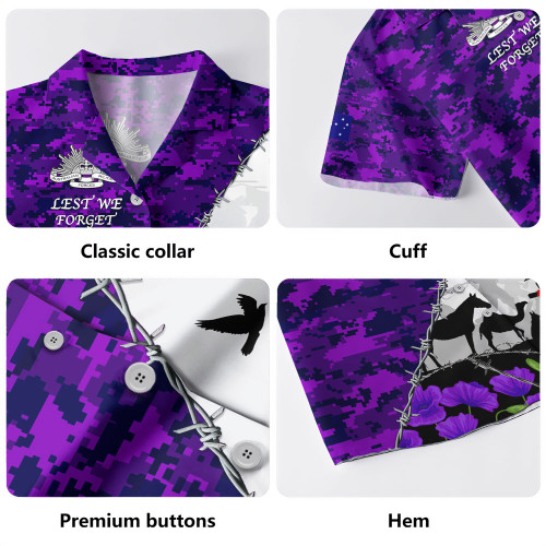 Australia Hawaiian Shirt Anzac Day Two Sides Of Service Purple Poppy Remembrance