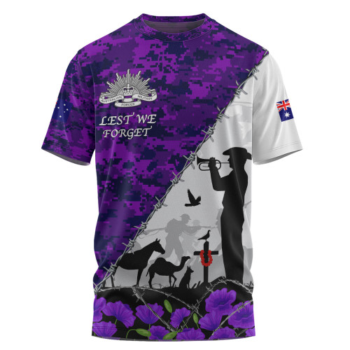 Australia T-Shirt Anzac Day Two Sides Of Service Purple Poppy Remembrance