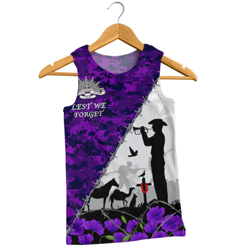Australia Men Singlet Anzac Day Two Sides Of Service Purple Poppy Remembrance