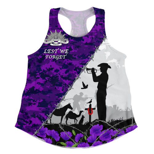 Australia Women Racerback Singlet Anzac Day Two Sides Of Service Purple Poppy Remembrance