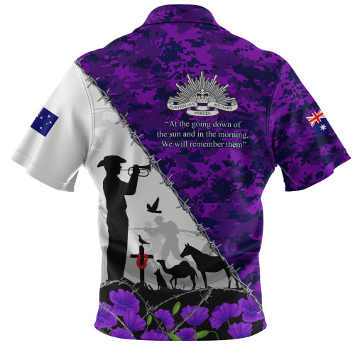 Australia Zip Polo Shirt Anzac Day Two Sides Of Service Purple Poppy Remembrance