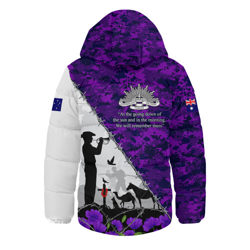 Australia Hooded Padded Jacket Anzac Day Two Sides Of Service Purple Poppy Remembrance