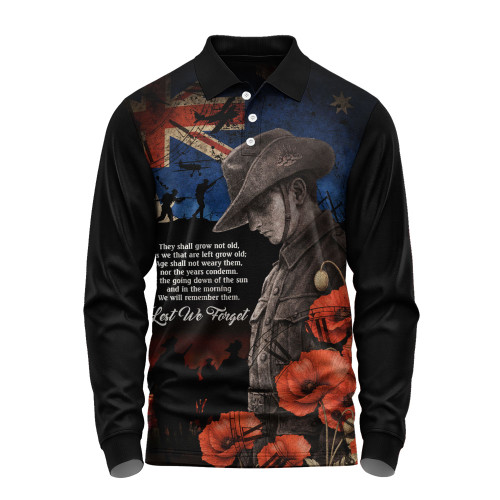 Australia Long Sleeve Polo Shirt Anzac Day Courage Sacrifice Eternal Honor