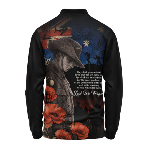 Australia Long Sleeve Polo Shirt Anzac Day Courage Sacrifice Eternal Honor