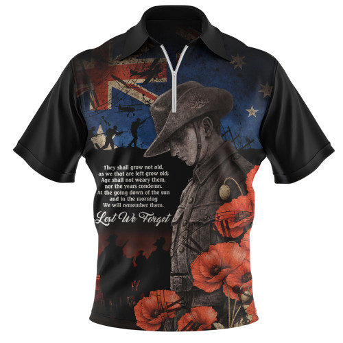 Australia Zip Polo Shirt Anzac Day Courage Sacrifice Eternal Honor