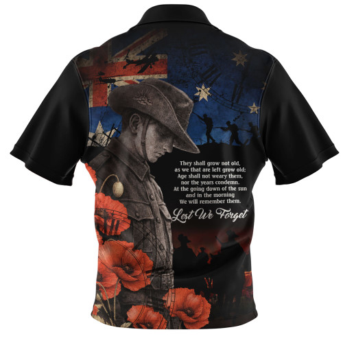 Australia Zip Polo Shirt Anzac Day Courage Sacrifice Eternal Honor