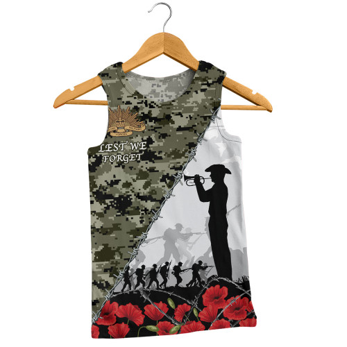 Australia Men Singlet Anzac Day Poppy And Barbed Wire Of Service