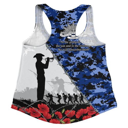 Australia Women Racerback Singlet Anzac Day Poppy And Barbed Wire Of Service