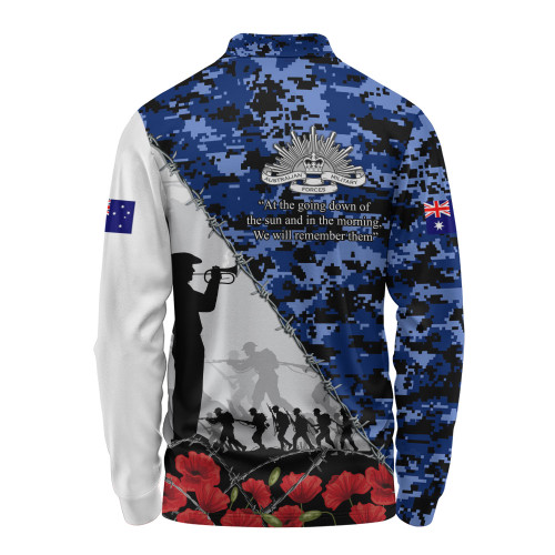 Australia Long Sleeve Polo Shirt Anzac Day Poppy And Barbed Wire Of Service