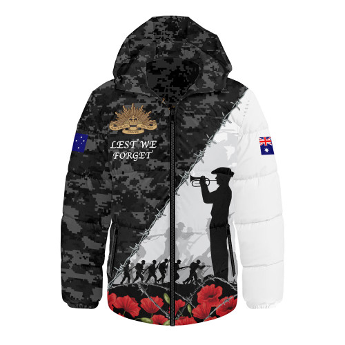 Australia Hooded Padded Jacket Anzac Day Poppy And Barbed Wire Of Service