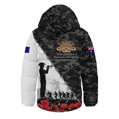 Australia Hooded Padded Jacket Anzac Day Poppy And Barbed Wire Of Service