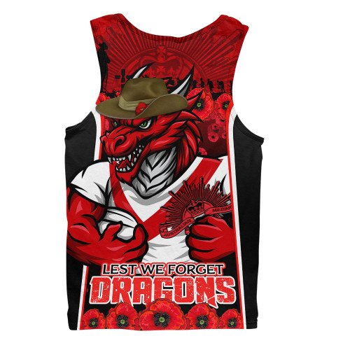 St. George Illawarra Dragons Men Singlet Lest We Forget In Honor And Remembrance