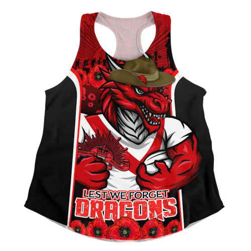 St. George Illawarra Dragons Women Racerback Singlet Lest We Forget In Honor And Remembrance