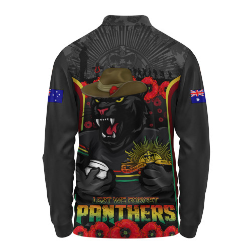 Penrith Panthers Long Sleeve Polo Shirt Lest We Forget In Honor And Remembrance