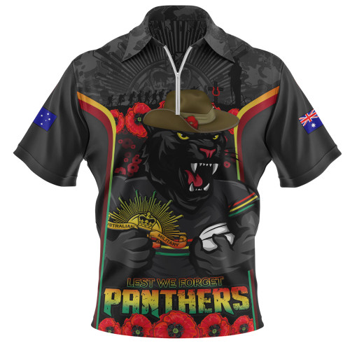Penrith Panthers Zip Polo Shirt Lest We Forget In Honor And Remembrance