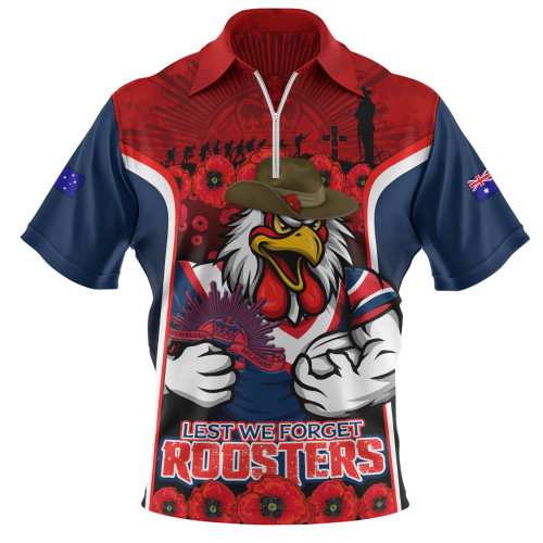 Sydney Roosters Zip Polo Shirt Lest We Forget In Honor And Remembrance
