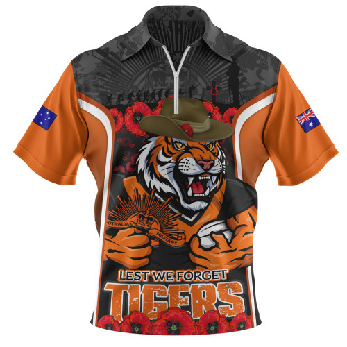 Wests Tigers Zip Polo Shirt Lest We Forget In Honor And Remembrance
