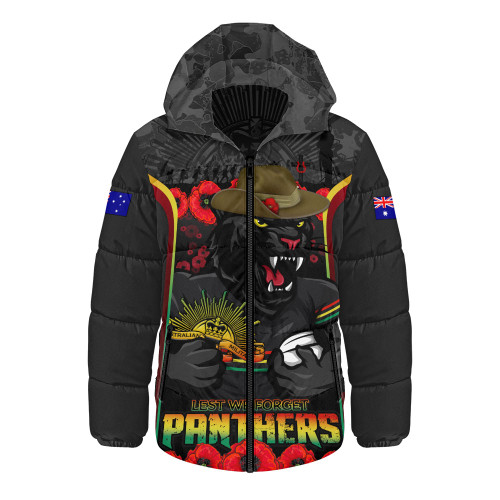 Penrith Panthers Hooded Padded Jacket Lest We Forget In Honor And Remembrance