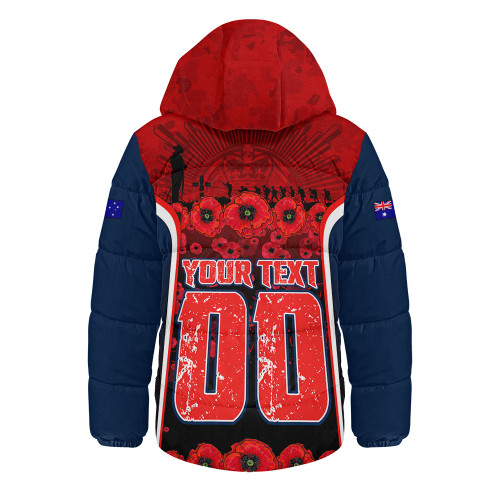 Sydney Roosters Hooded Padded Jacket Lest We Forget In Honor And Remembrance