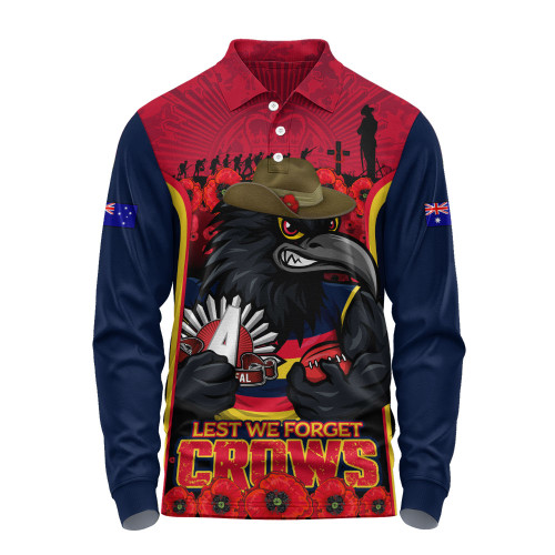 Adelaide Crows Long Sleeve Polo Shirt Lest We Forget In Eternal Honor And Duty