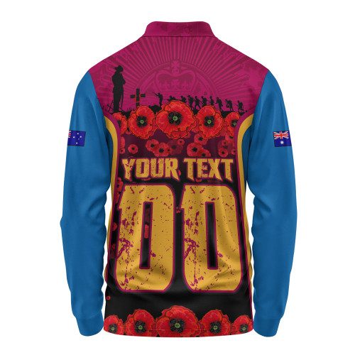 Brisbane Lions Long Sleeve Polo Shirt Lest We Forget In Eternal Honor And Duty