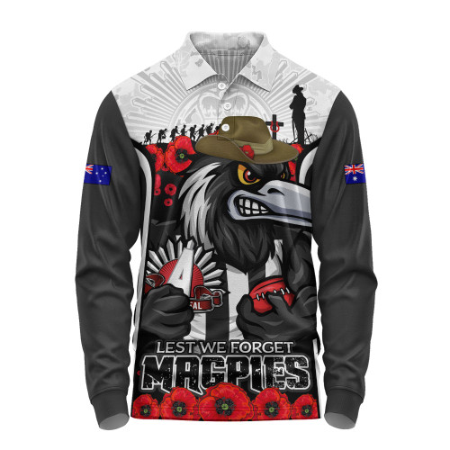 Collingwood Long Sleeve Polo Shirt Lest We Forget In Eternal Honor And Duty