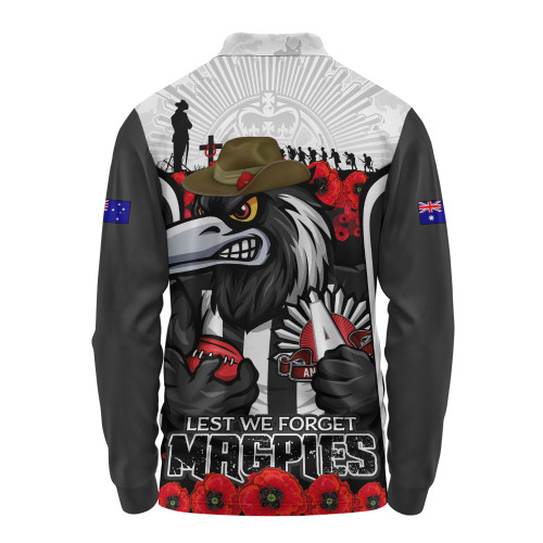 Collingwood Long Sleeve Polo Shirt Lest We Forget In Eternal Honor And Duty
