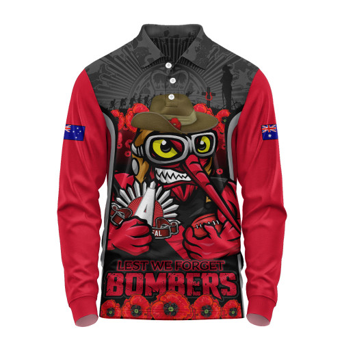 Essendon Long Sleeve Polo Shirt Lest We Forget In Eternal Honor And Duty