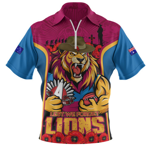 Brisbane Lions Zip Polo Shirt Lest We Forget In Eternal Honor And Duty