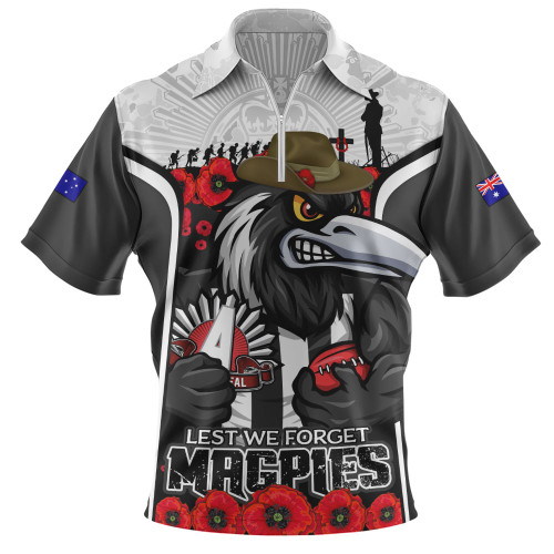 Collingwood Zip Polo Shirt Lest We Forget In Eternal Honor And Duty