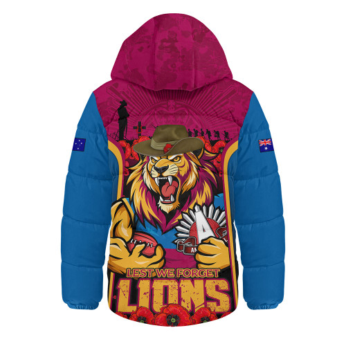 Brisbane Lions Hooded Padded Jacket Lest We Forget In Eternal Honor And Duty