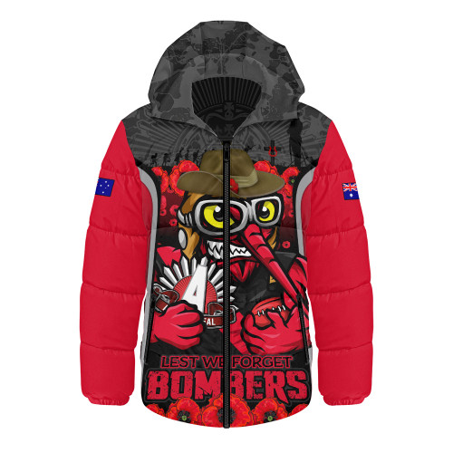 Essendon Hooded Padded Jacket Lest We Forget In Eternal Honor And Duty
