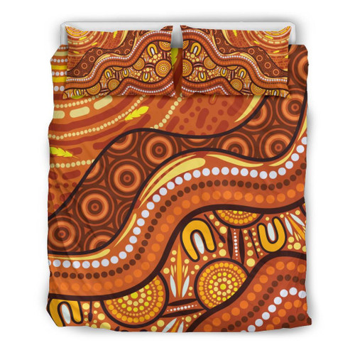 Australia Aboriginal Bedding Set - Landscape and The Sun Dot Painting Art