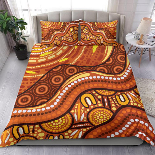 Australia Aboriginal Bedding Set - Landscape and The Sun Dot Painting Art