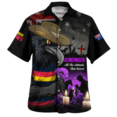 Adelaide Crows Hawaiian Shirt Anzac Day In Memory Of Animals That Served