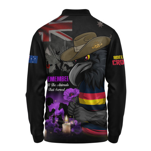 Adelaide Crows Long Sleeve Polo Shirt Anzac Day In Memory Of Animals That Served