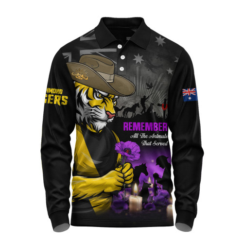 Richmond Long Sleeve Polo Shirt Anzac Day In Memory Of Animals That Served
