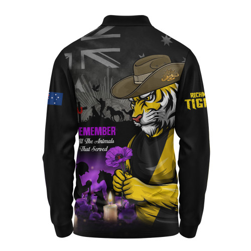 Richmond Long Sleeve Polo Shirt Anzac Day In Memory Of Animals That Served