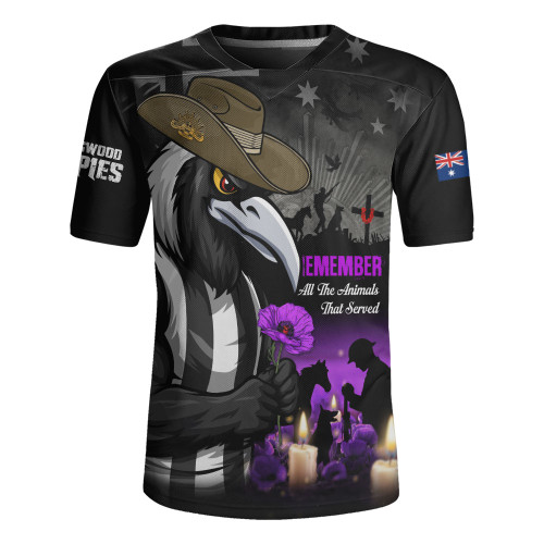 Collingwood Rugby Jersey Anzac Day In Memory Of Animals That Served