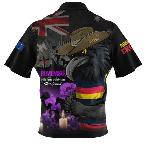 Adelaide Crows Zip Polo Shirt Anzac Day In Memory Of Animals That Served