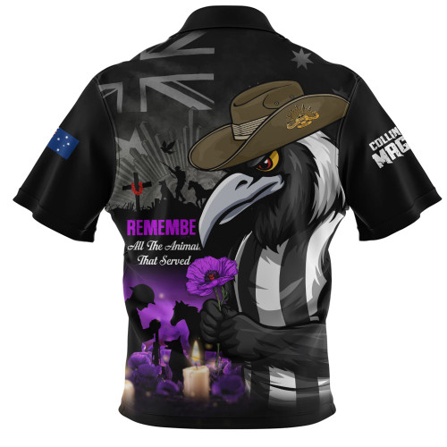 Collingwood Zip Polo Shirt Anzac Day In Memory Of Animals That Served