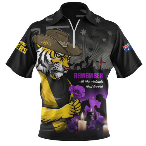 Richmond Zip Polo Shirt Anzac Day In Memory Of Animals That Served