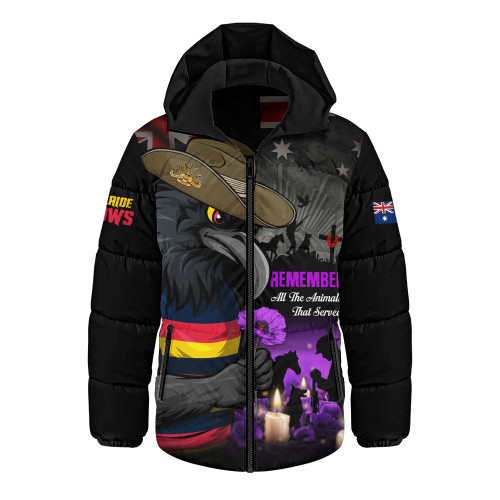 Adelaide Crows Hooded Padded Jacket Anzac Day In Memory Of Animals That Served